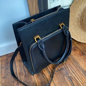 Vintage Bernice black leather satchel bag